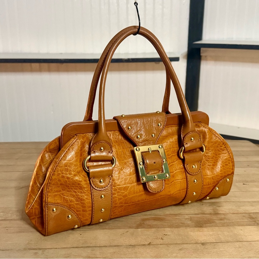 Michael Kors Cognac Brown Croc-Embossed Leather Satchel with Gold Hardware - Picture 2 of 15